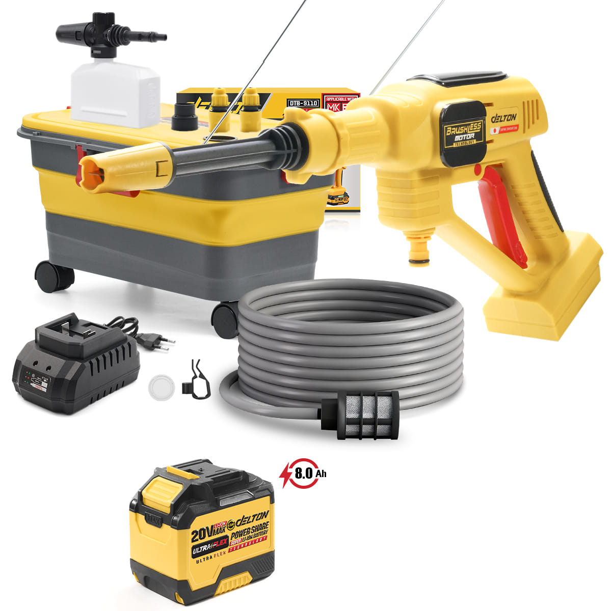 เครื่องฉีดน้ำไร้สาย พร้อมถังน้ำพับได้ (พร้อมแบตเตอรี่) DELTON รุ่น DTB-9110 ULTRAFLEX 20V 8AH_1